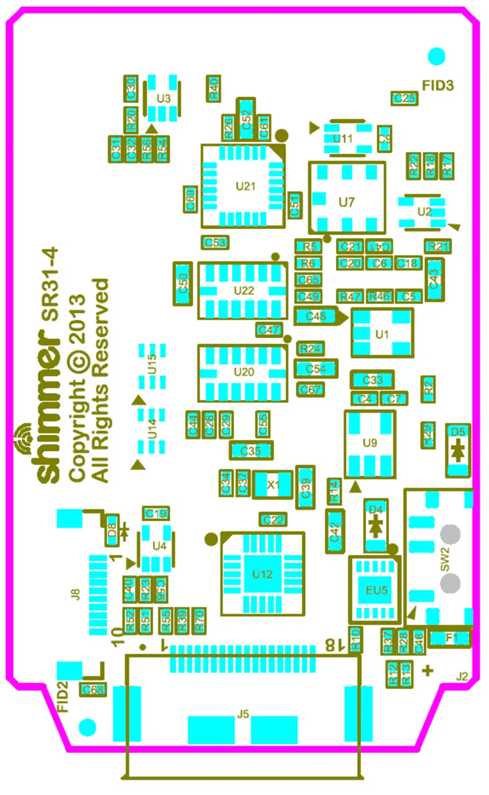 Figure 2‑1 Shimmer3 mainboard Layout Top View