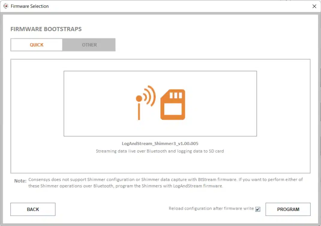 Choosing the firmware to program