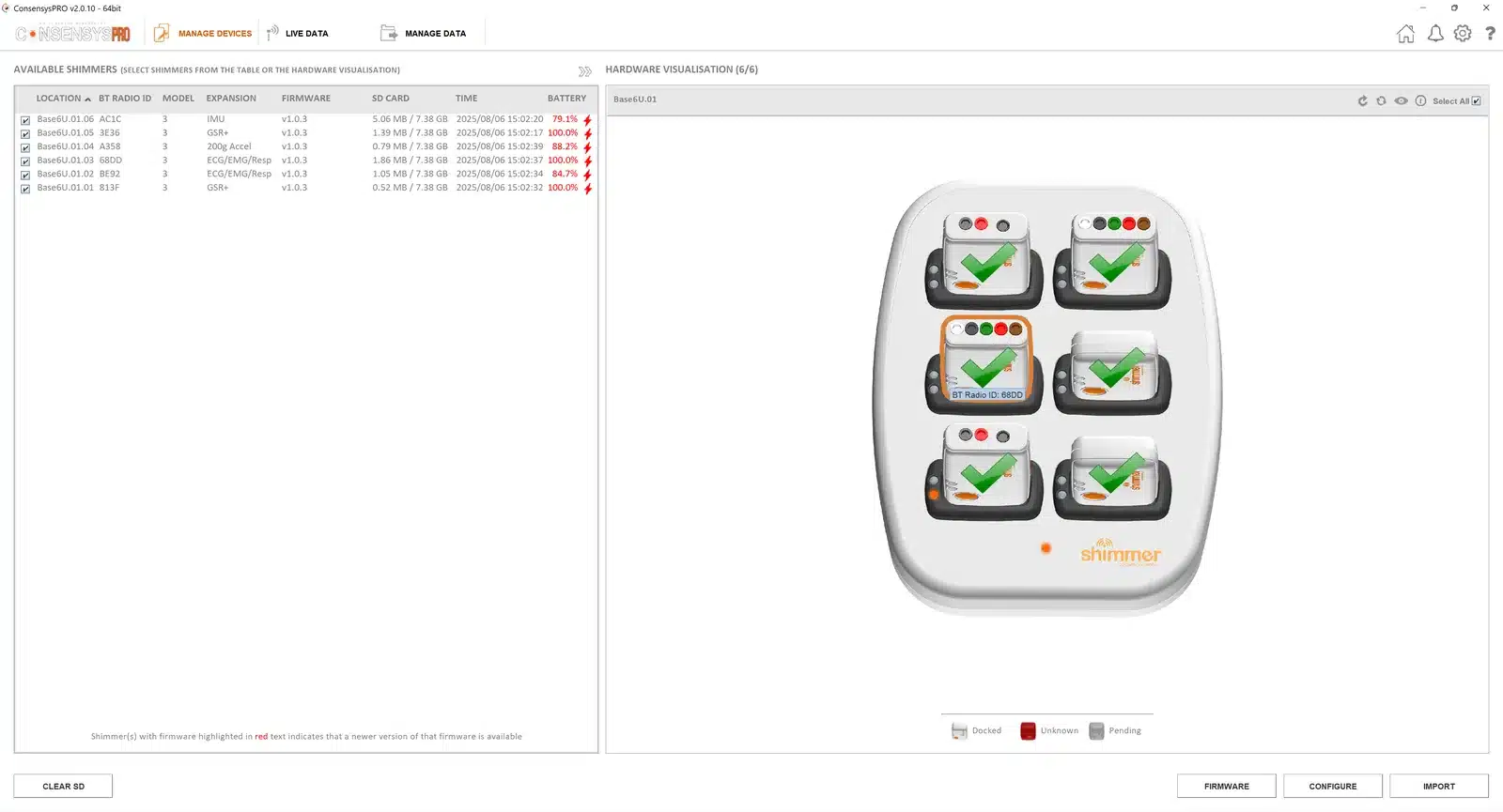 Selecting Shimmers to configure