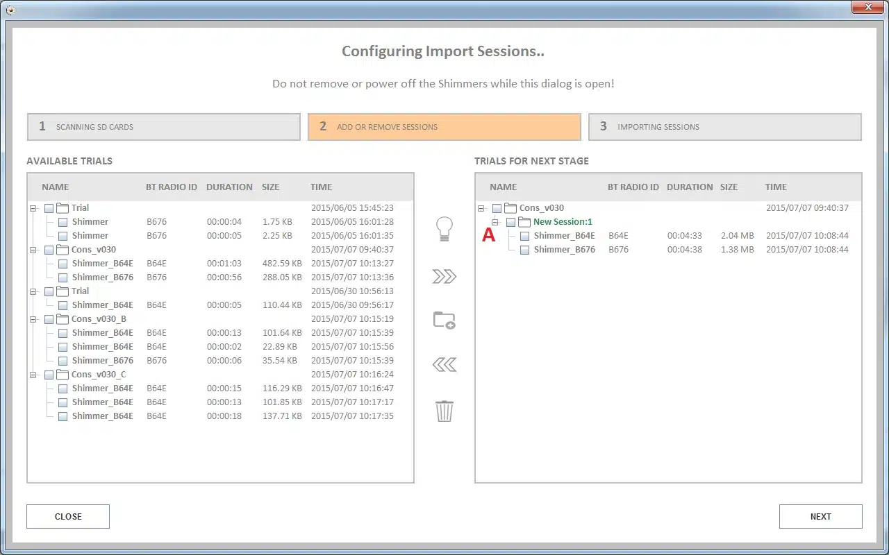 Data added as a new session