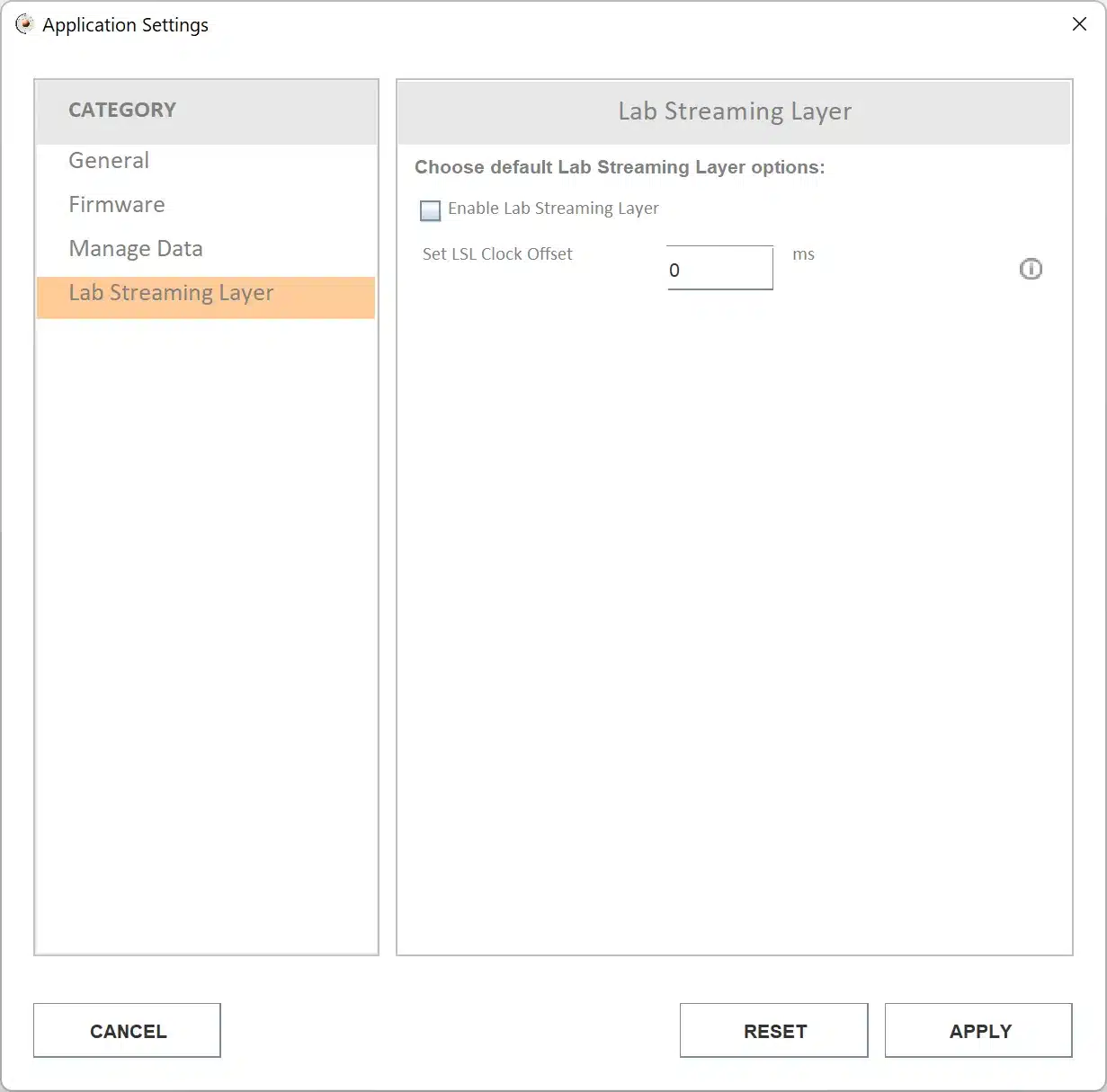 Lab Streaming Layer settings