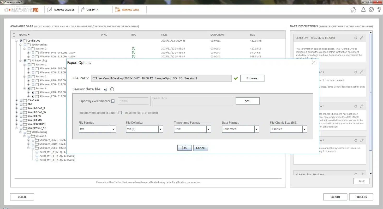Export options