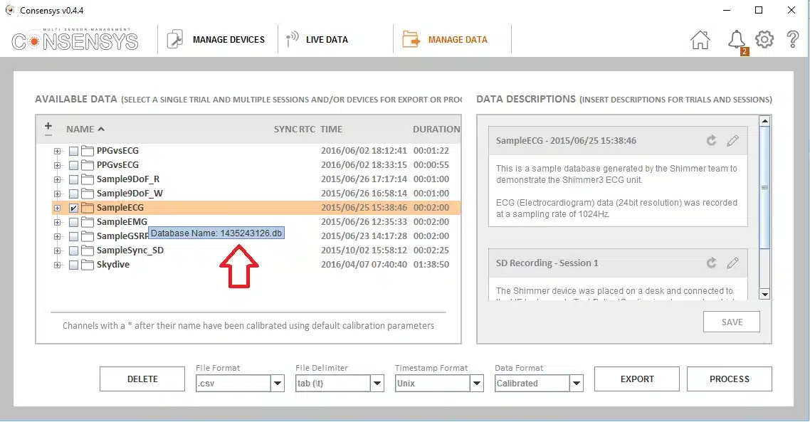 A trial's database file name