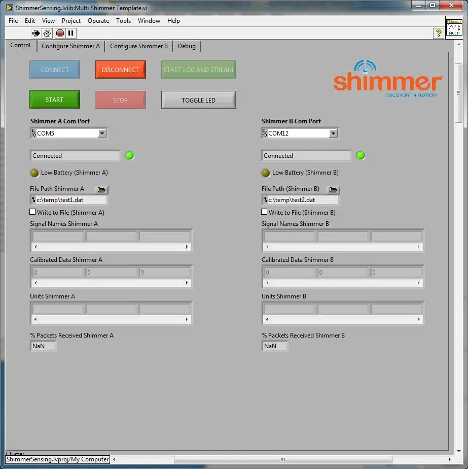 Figure 4‑17 Multi Shimmer Template.vi in a Connected state