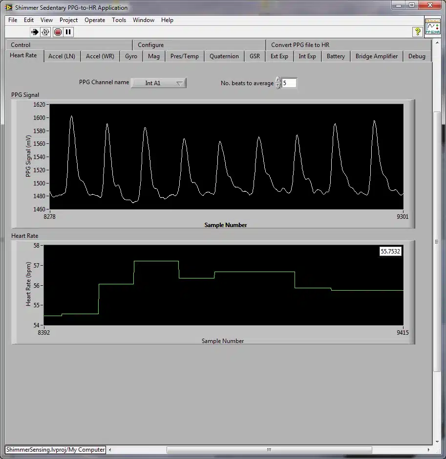 Figure 4‑26 Shimmer with Optical HR.vi Heart Rate Tab