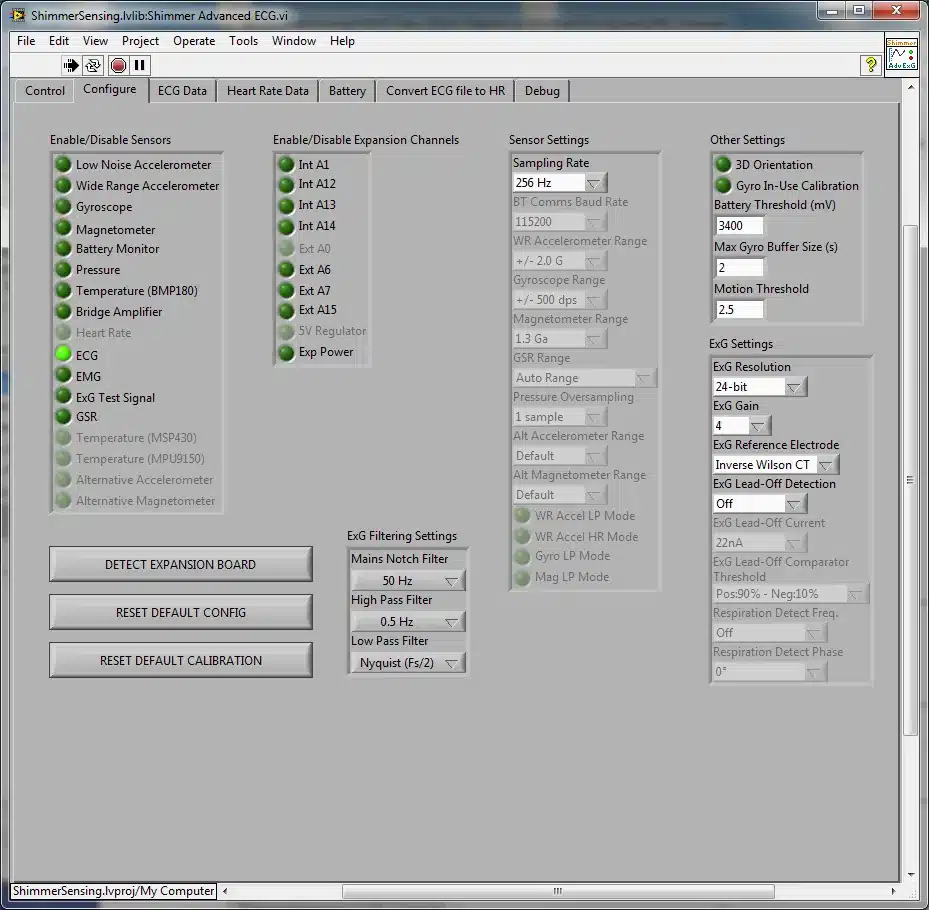 Figure 4‑30 Shimmer Advanced ECG.vi Configure Tab