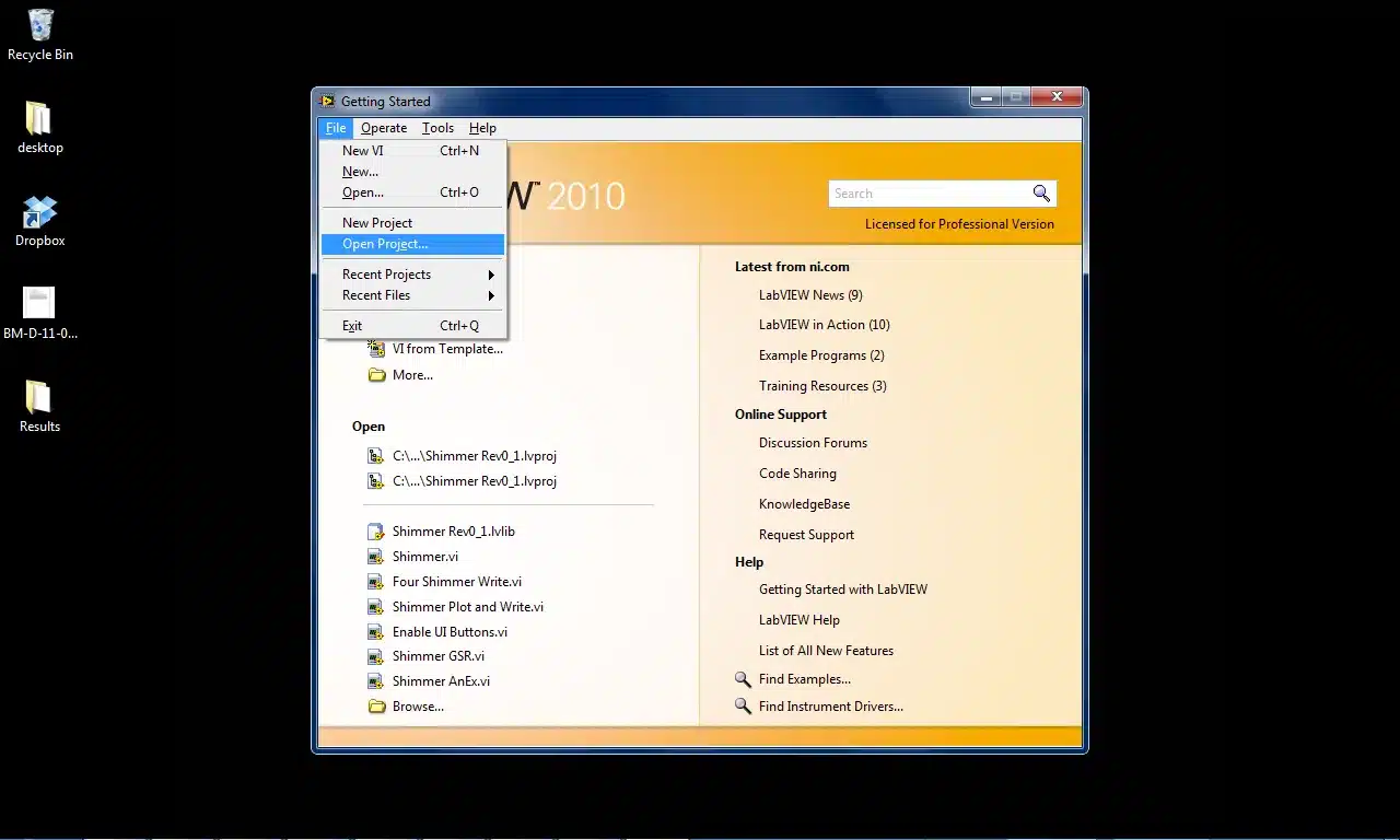 Figure 4‑4 Open a LabVIEW Project