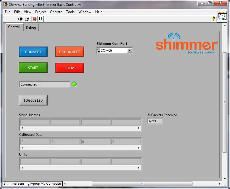 Figure 4‑8 Connected Status in the Shimmer Basic Control.vi