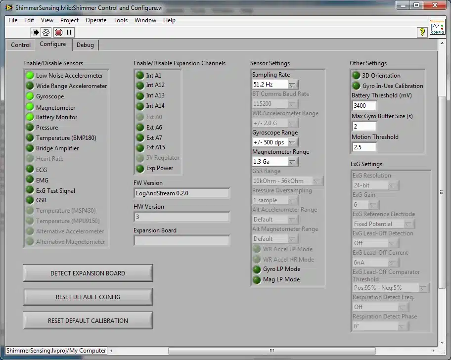 Figure 4‑12 Configuration options for Shimmer3