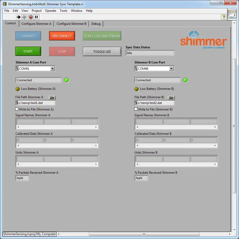 Figure 4‑18 Multi Shimmer Sync Template.vi in a Connected state