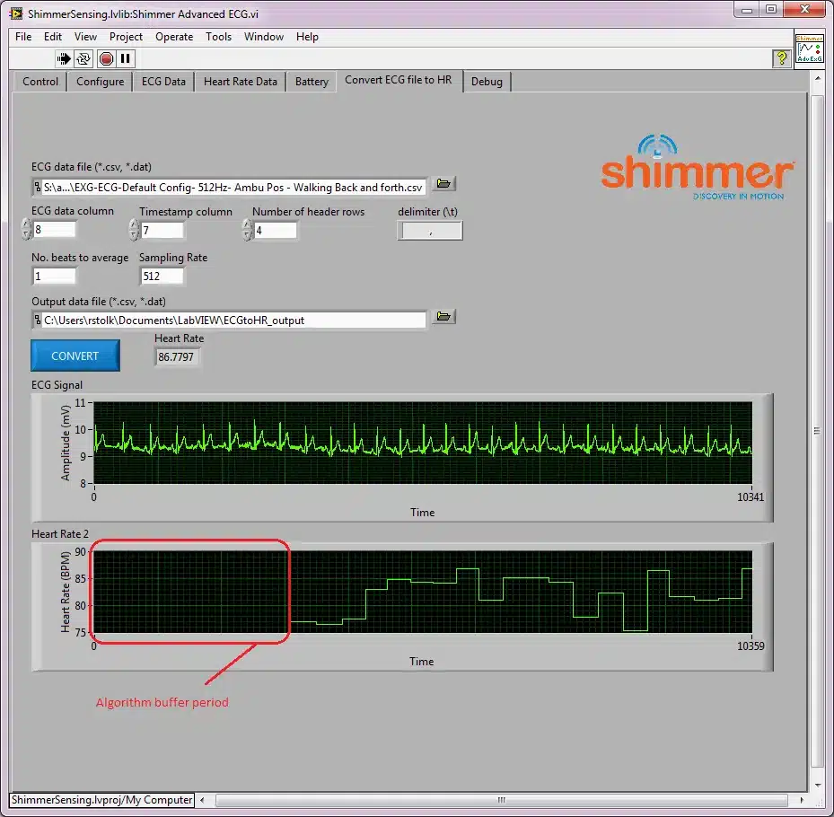 Figure 4‑33 Shimmer Advanced ECG Convert ECG file to HR Tab